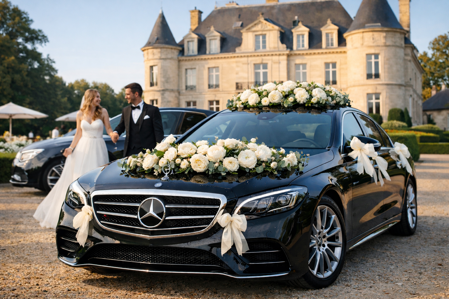 Mercedes Classe S mariage décorée fleurs
